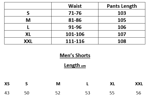 Men's Pants Size Chart